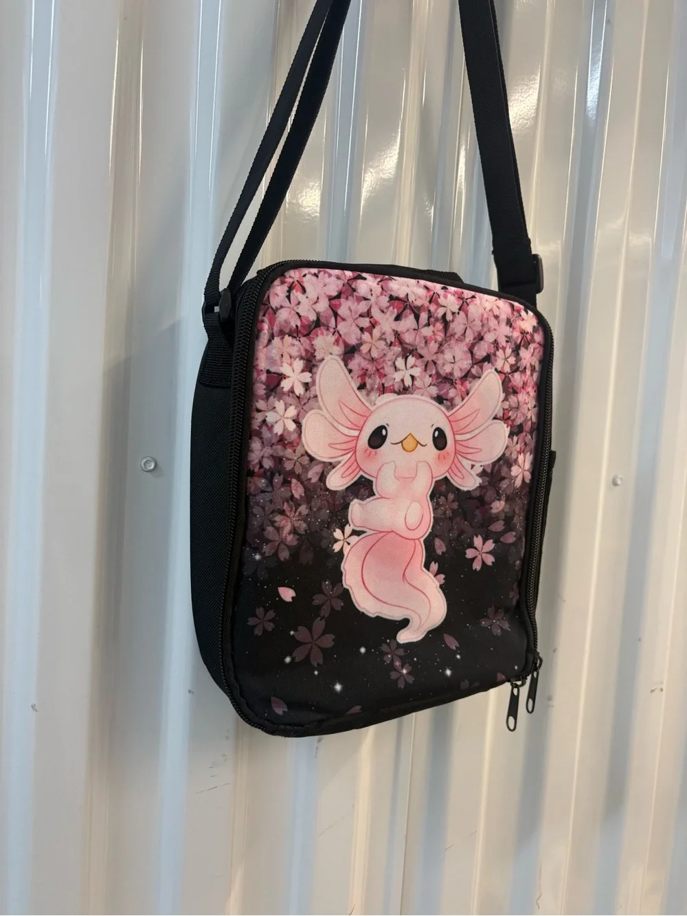 Pink Axolotl Floral Crossbody Lunch Bag